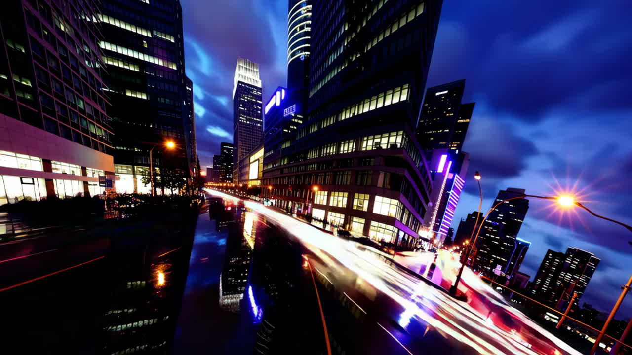 Night Cityscape with Rain and Traffic
