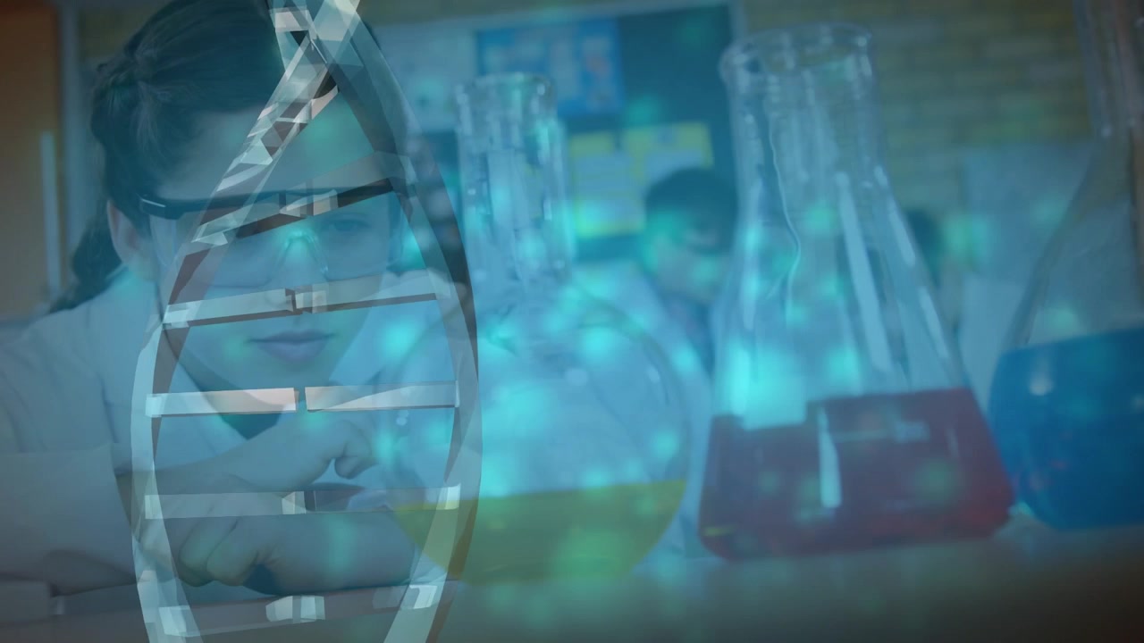 Digital video shows DNA and medical data analysis on a global scale.