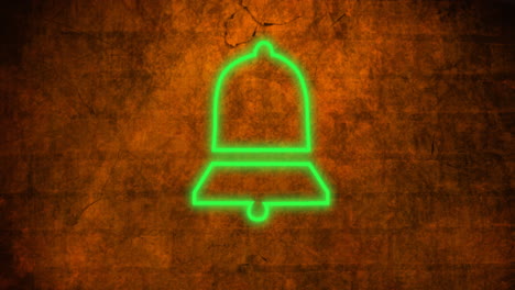 animación del icono de la campana de neón brillante en la pared de ladrillo
