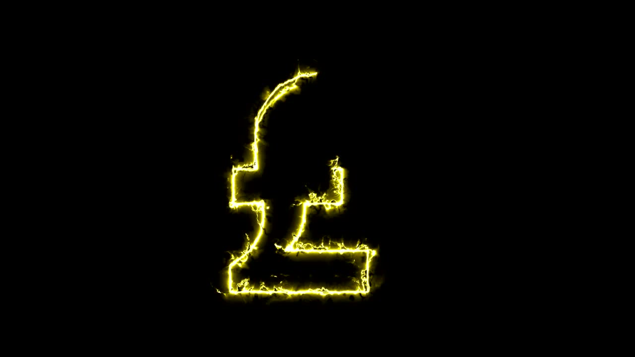 Simbolo della sterlina britannica, silhouette in un'aura di energia luminosa. Due varianti di colore.