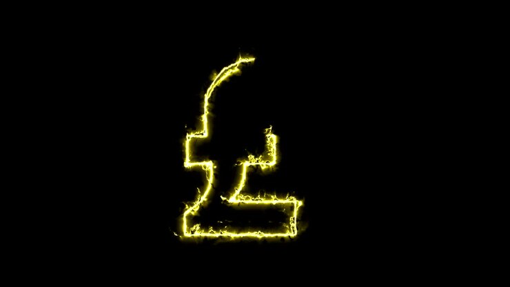 Simbolo della sterlina britannica, silhouette in un'aura di energia luminosa. Due varianti di colore.