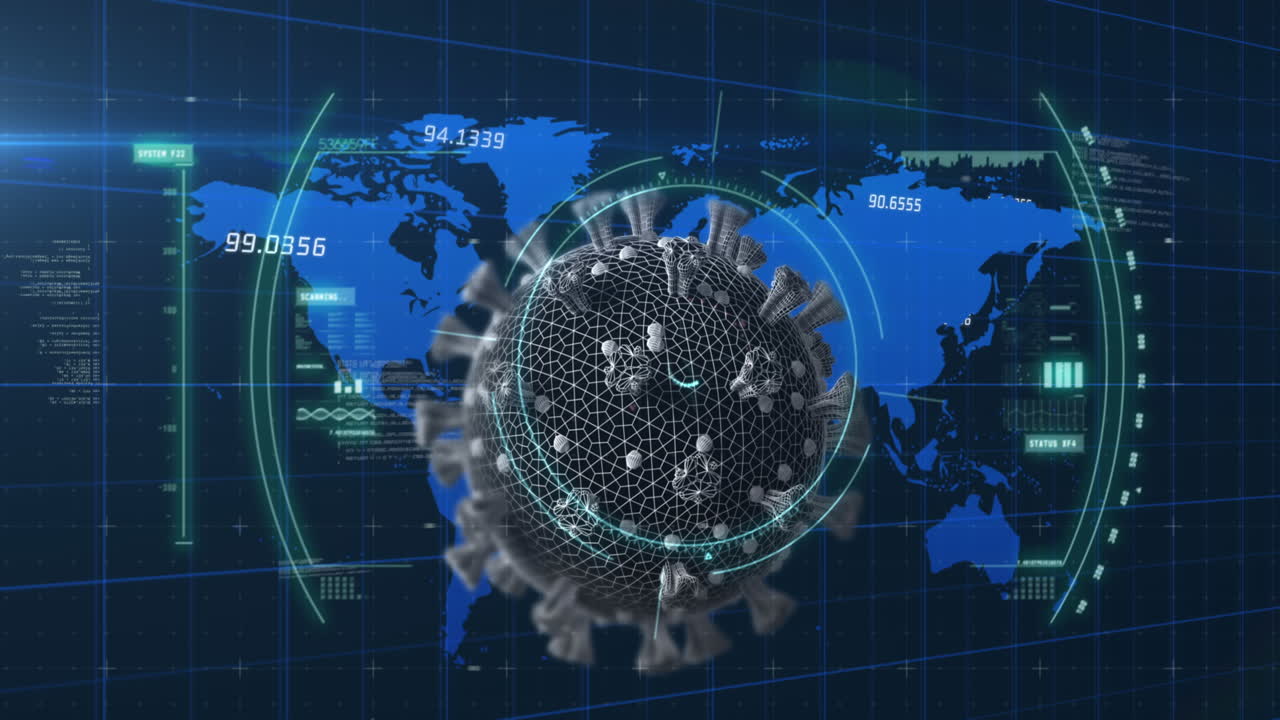 сканирование зоны над ячейкой covid-19 на карте мира