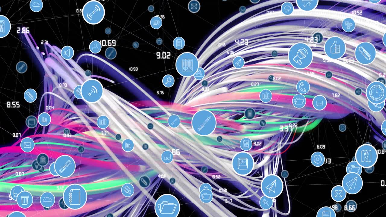 검은색 배경 위의 기술 아이콘의 애니메이션