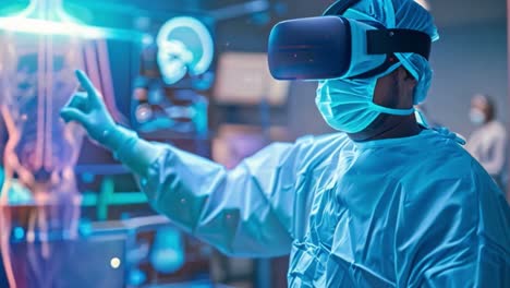 surgeon using virtual reality for holographic medical visualization