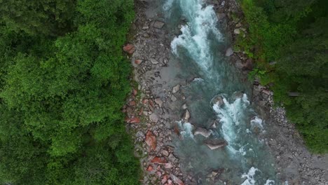 Birdseye-View,-Water-In-Motion-At-Krimml-Waterfalls,-Salzburg\'s-Pinzgau,-Austria