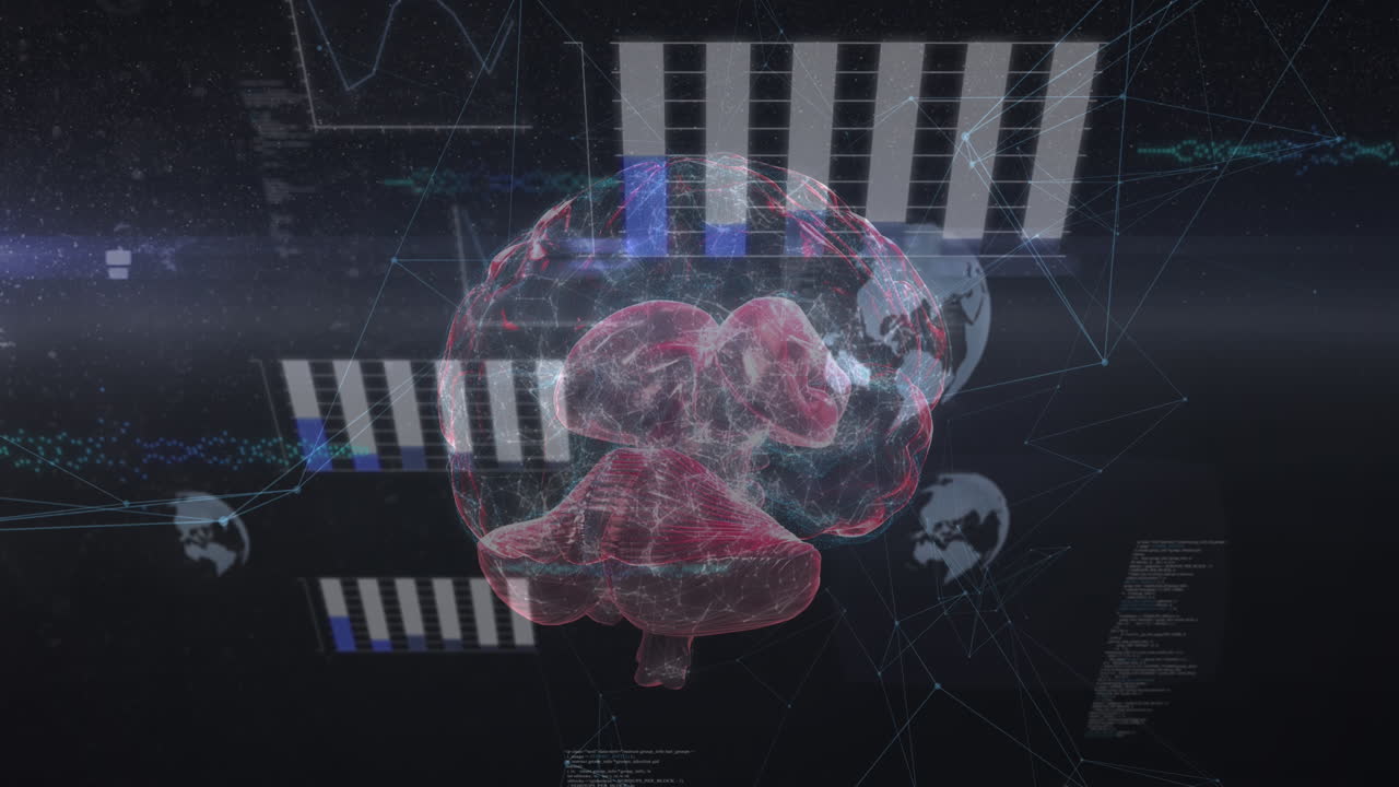 Animation of brain and data processing over digital screen