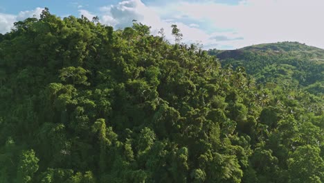 Toma-Aérea-De-Un-Dron-Dando-Vueltas-Alrededor-De-Un-Espeso-Paisaje-Montañoso-Selvático-En-Surigao-Del-Norte,-Filipinas