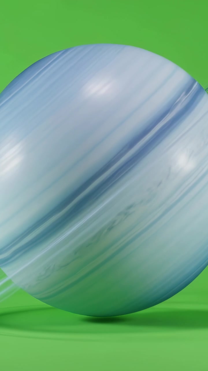 Vertical video: Play rotating blue gray sphere bobbing toward camera in green studio, showing bands