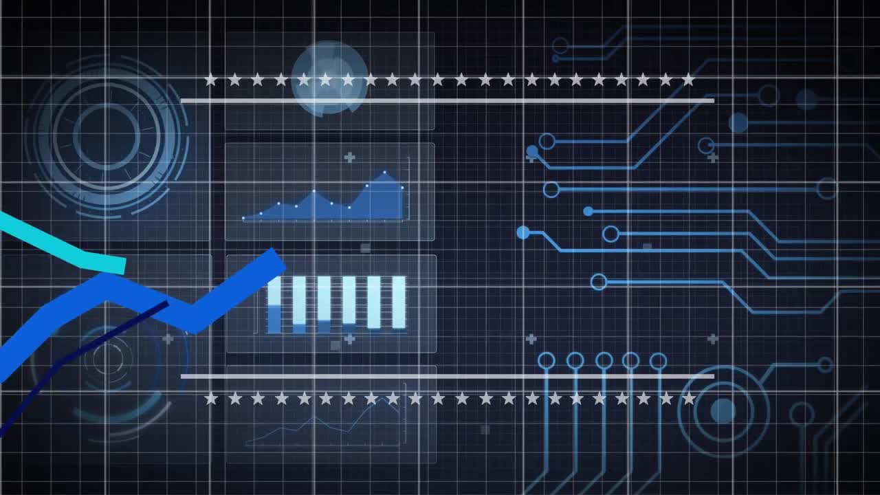 Animation of green line and data processing over grid