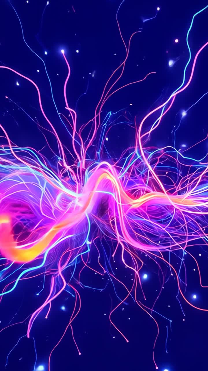 Vertical video: Beginning from digital void, central ribbon undulating, radiating slender strands