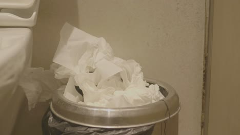 toilet tissue in trash can