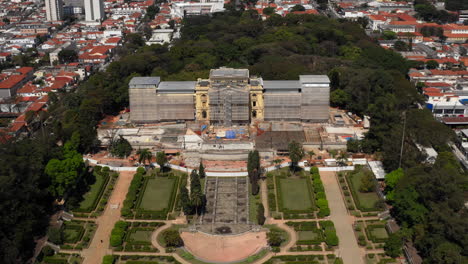 aerial view of the ipiranga museum under a heavy restoration for its reopening due to the celebration of the bicentenary of the brazilian independence in 2022