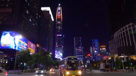 night illuminated shenzhen city downtown traffic street panorama 4k china