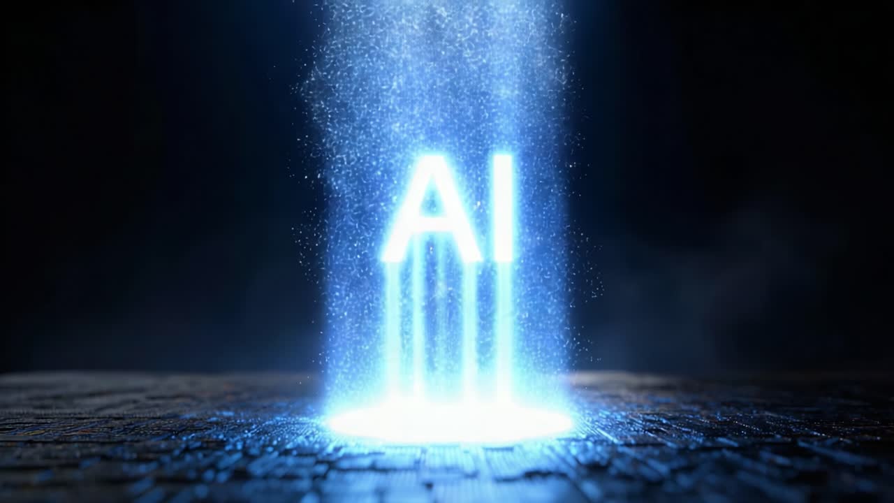 A Stunning Visual of Artificial Intelligence: Dynamic Light and Particles Flowing to Form the 'AI' Text in a Captivating Cosmic Display