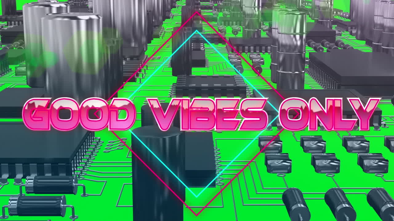 메인보드의 마이크로프로세서 연결의 클로즈업에 대한 네온 사각형에 대한 텍스트만 좋은 진동