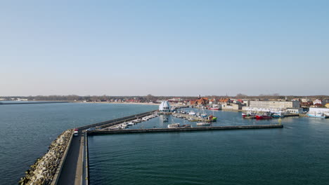 scenic view of port hel with zegluga gdanska ferry service in hel peninsula, poland