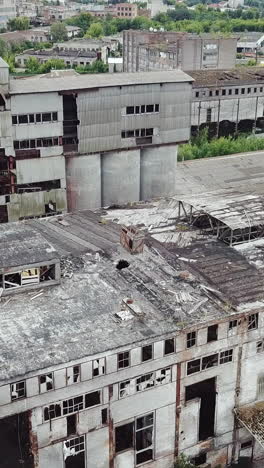aerial view of the largest abandoned factory. factory ruins. vertical video