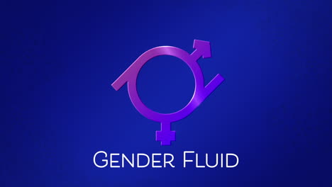 animación del texto de fluido de género con símbolo de fluido de género púrpura, sobre fondo azul