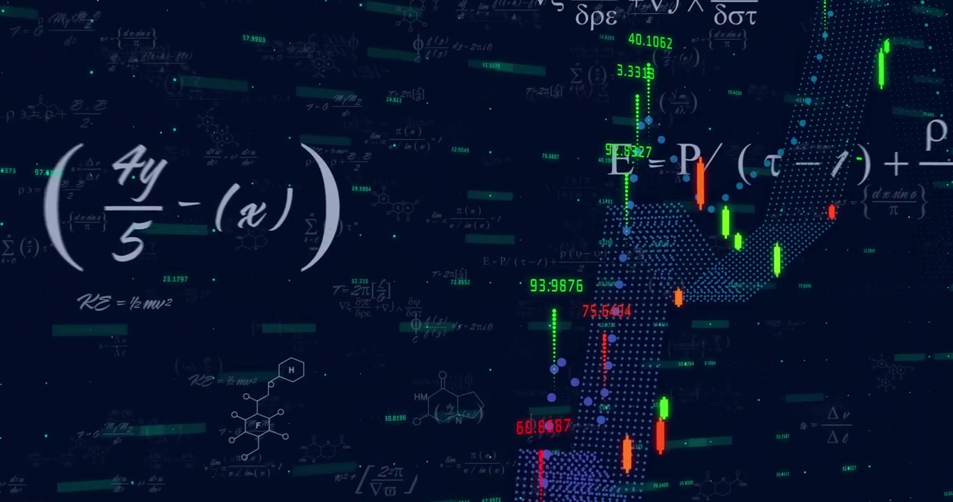 Digital Financial Data Visualization with Mathematical Formulas and Stock Market Charts