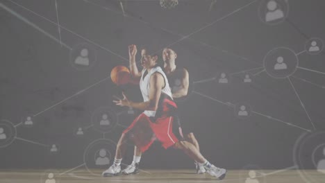 Animation-Des-Netzwerks-Von-Verbindungen-über-Verschiedene-Basketballspieler