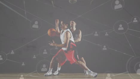 animation of network of connections over diverse basketball players