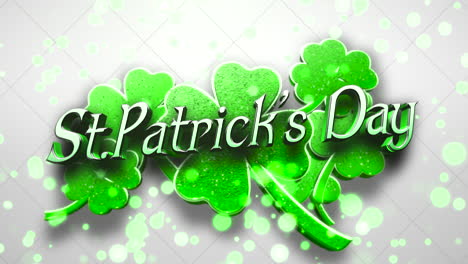 st patrick day with irish shamrocks pattern and flying glitters on white gradient