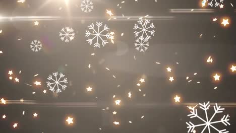 Animation-Von-Leuchtenden-Sternen-Und-Schnee,-Der-Auf-Beigem-Hintergrund-Fällt