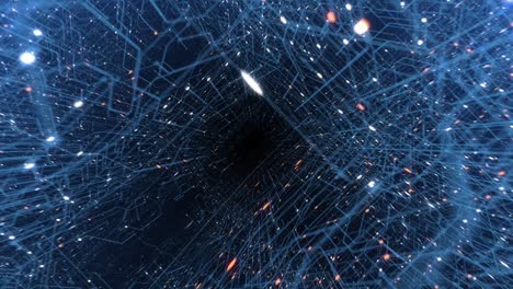 4k bucle sin costuras de tecnología de circuitos impresos concepto cibernético y futurista. placa de circuitos con electrones en movimiento. procesamiento de datos de cpu. animación de datos de pantalla de tecnología futurística hud.