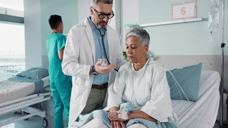 healthcare, doctor and patient breathing