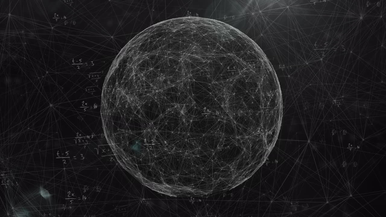 animación de globo giratorio y fórmulas matemáticas en fondo negro
