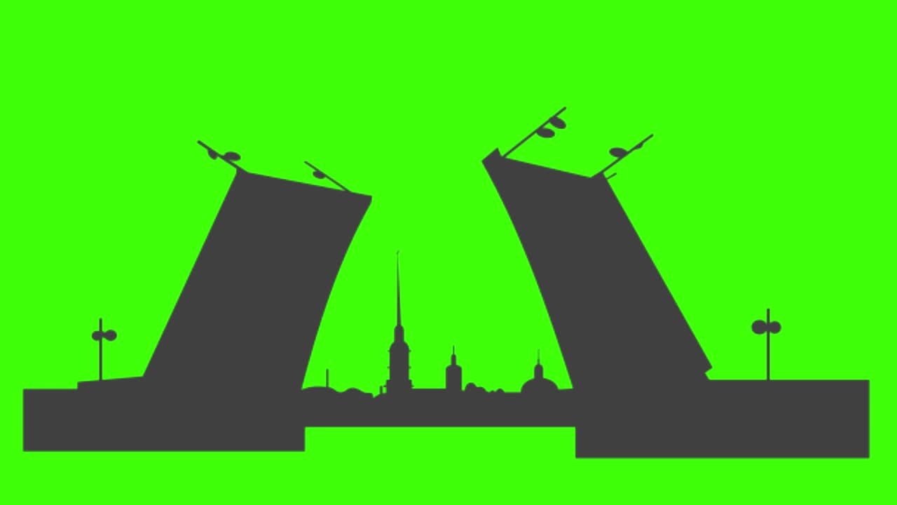 silhouette of Saint Petersburg city icon popping up on the green screen