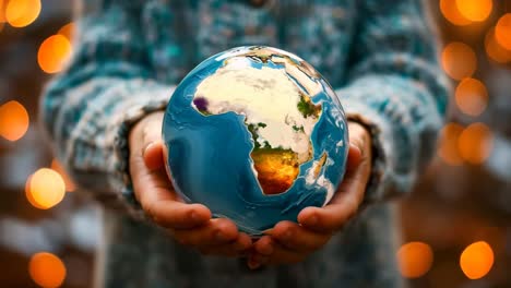 a person holding a small globe in their hands