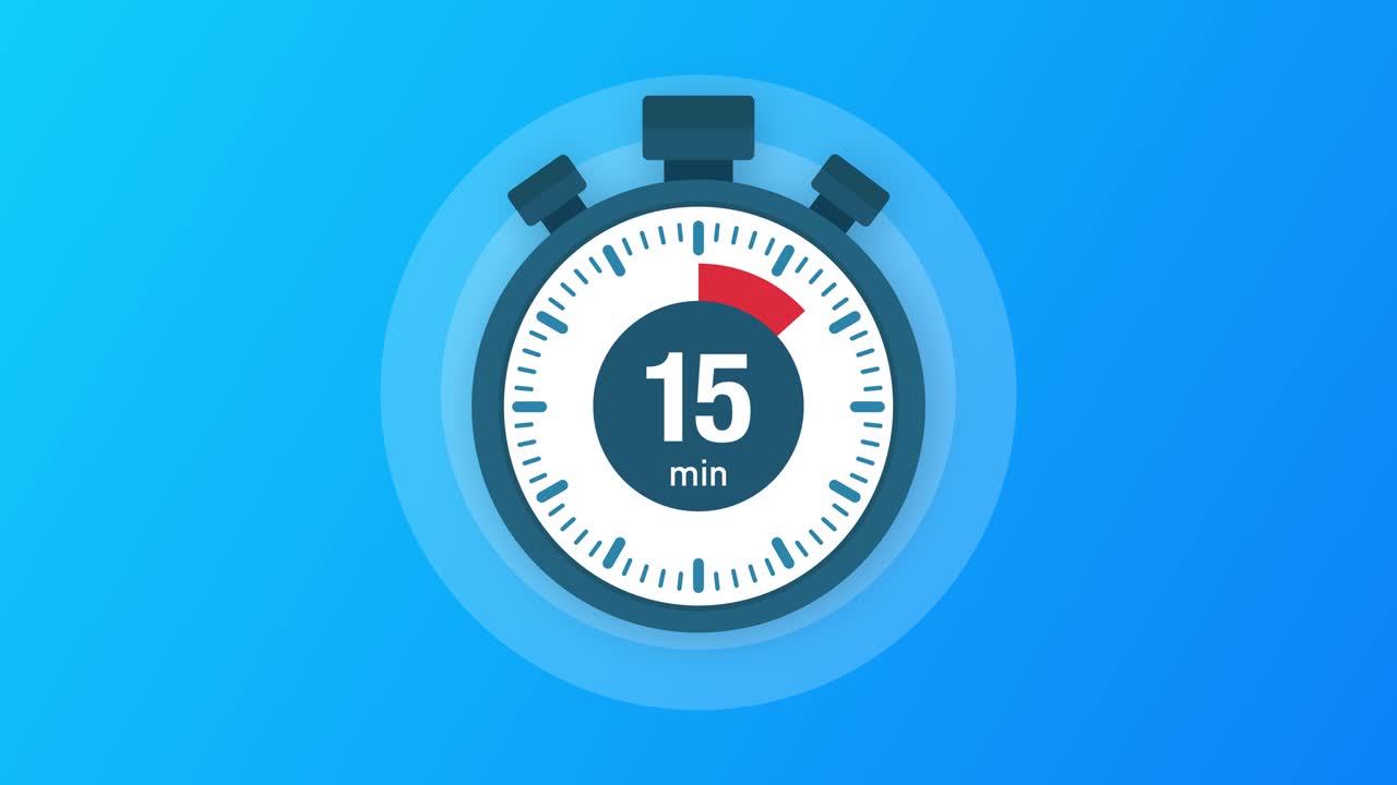 los 15 minutos, el icono del cronómetro. el icono del cronometro en estilo plano, el temporizador en el fondo de color. gráficos de movimiento.