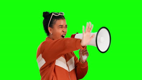 green screen megaphone, angry woman scream