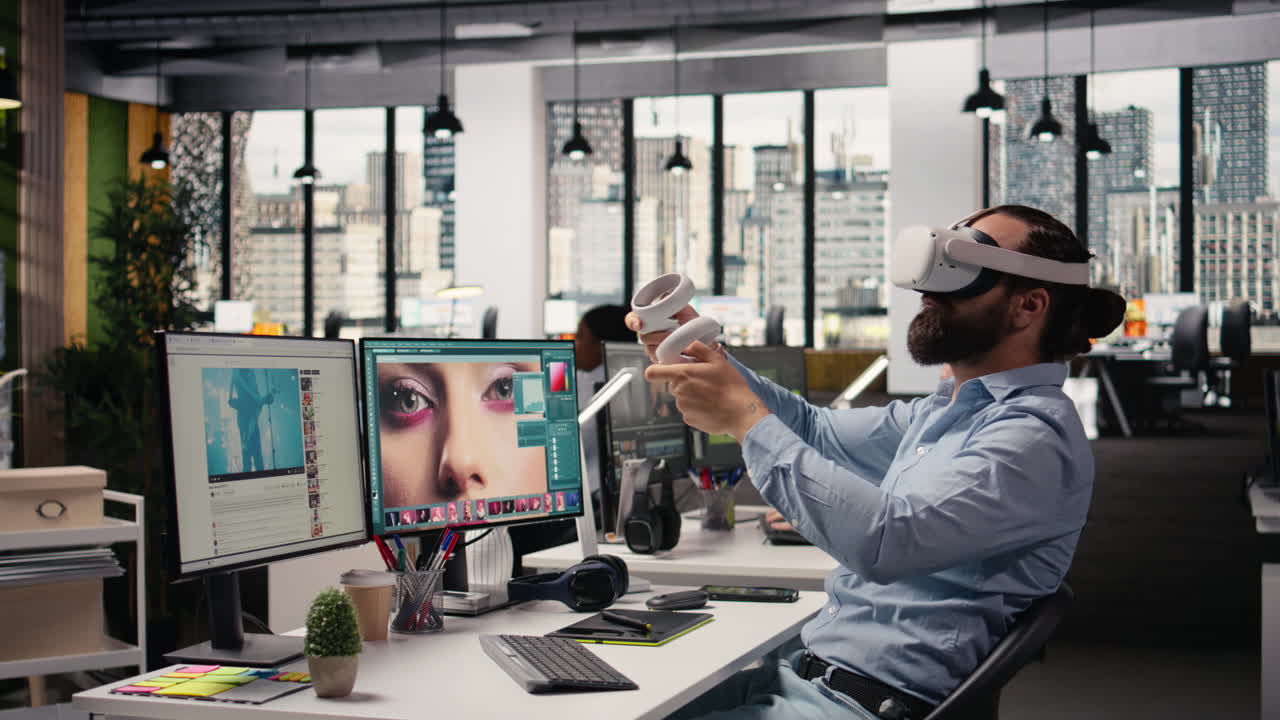 Editing photography, in virtual reality metaverse, editor retouching content