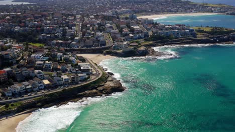 panoramic view of eastern suburbs with bronte, tamarama, and bondi beaches during pandemic in sydney, nsw australia