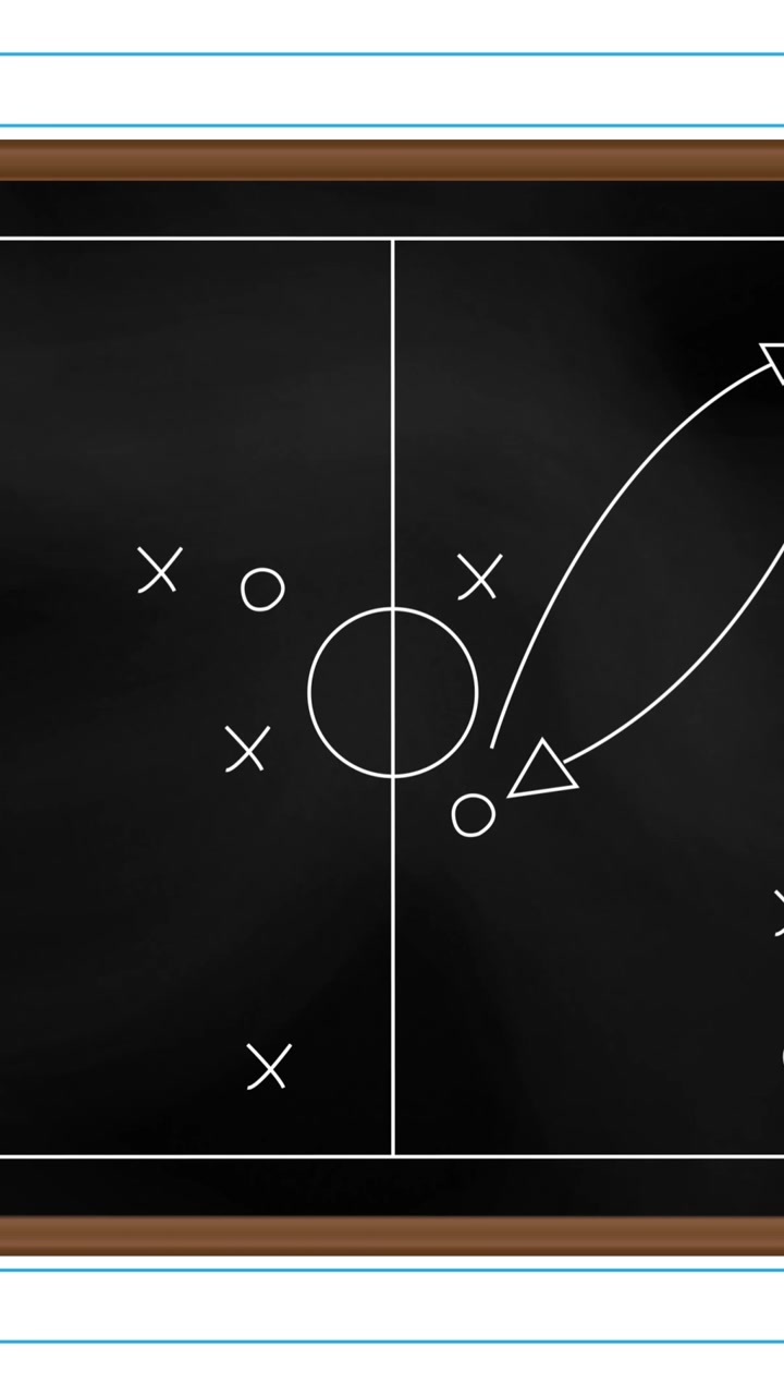 Animation of football game strategy drawn on black chalkboard against white lined paper background