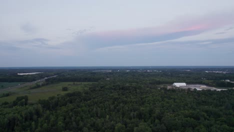 Un-Dron-Aéreo-Se-Disparó-Hacia-Adelante-Sobre-Densos-árboles-Verdes-En-Una-Noche-Nublada