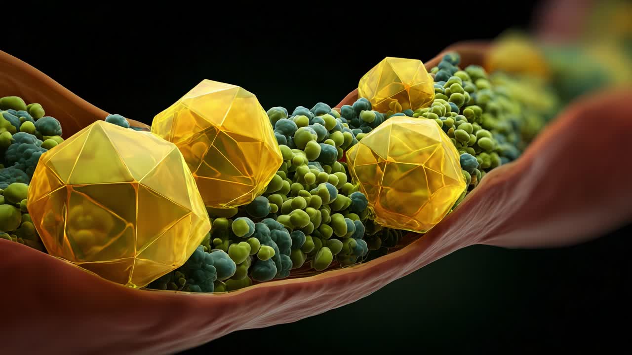 A Detailed Visualization of Spherical Structures Embedded in a Microscopic Environment, Showcasing Intricate Patterns and Vibrant Colors Representing Biochemical Processes