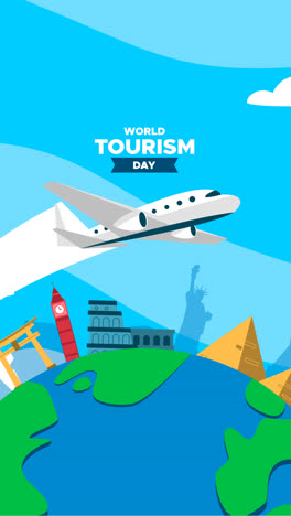 una animación del día mundial del turismo plano con un avión