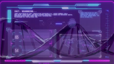 Animación-De-La-Cadena-De-ADN-Sobre-El-Procesamiento-De-Datos-Sobre-Fondo-Morado.