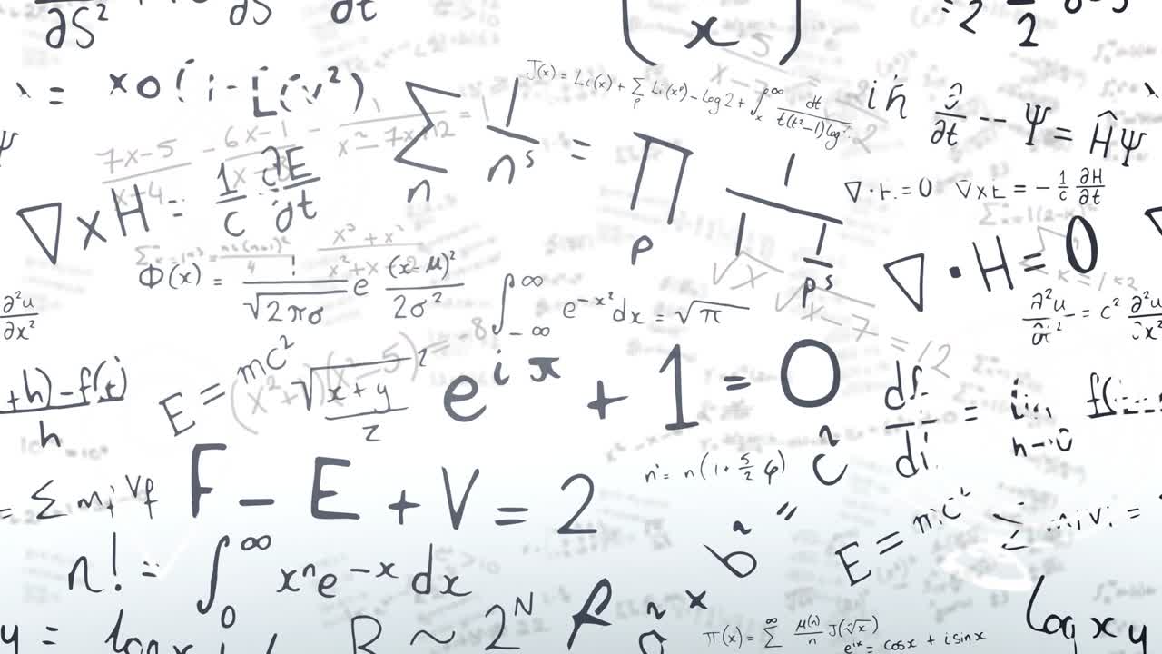 White canvas presenting static mathematical formulas filling frame, visualizing math concepts