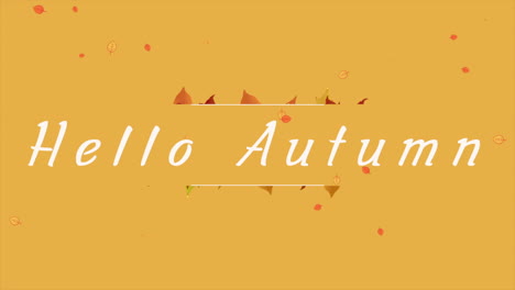 hello autumn with maple autumn leafs on yellow gradient