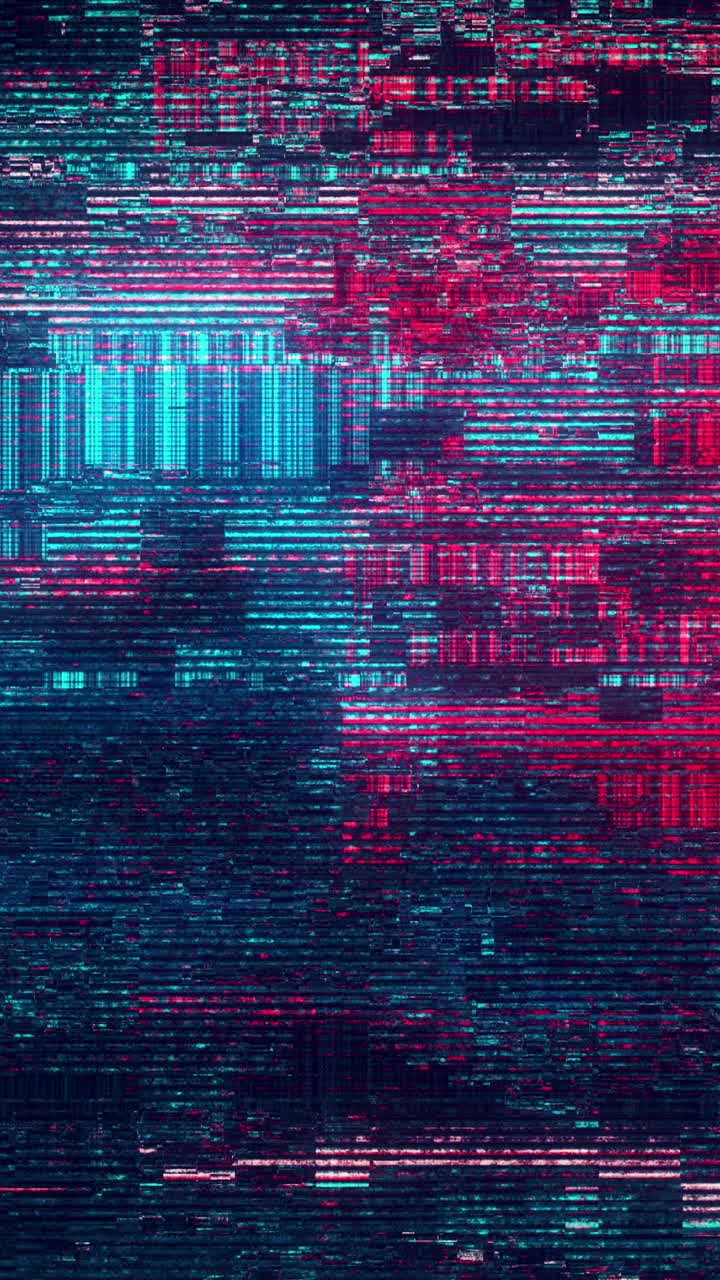 Flickering Digital Glitch Background with Blue and Red Pixels