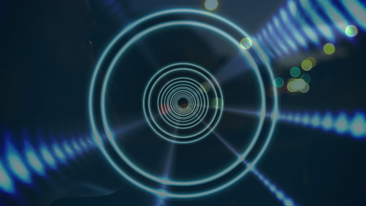 animación de una red brillante y un túnel sobre luces bokeh y la ciudad por la noche en el fondo