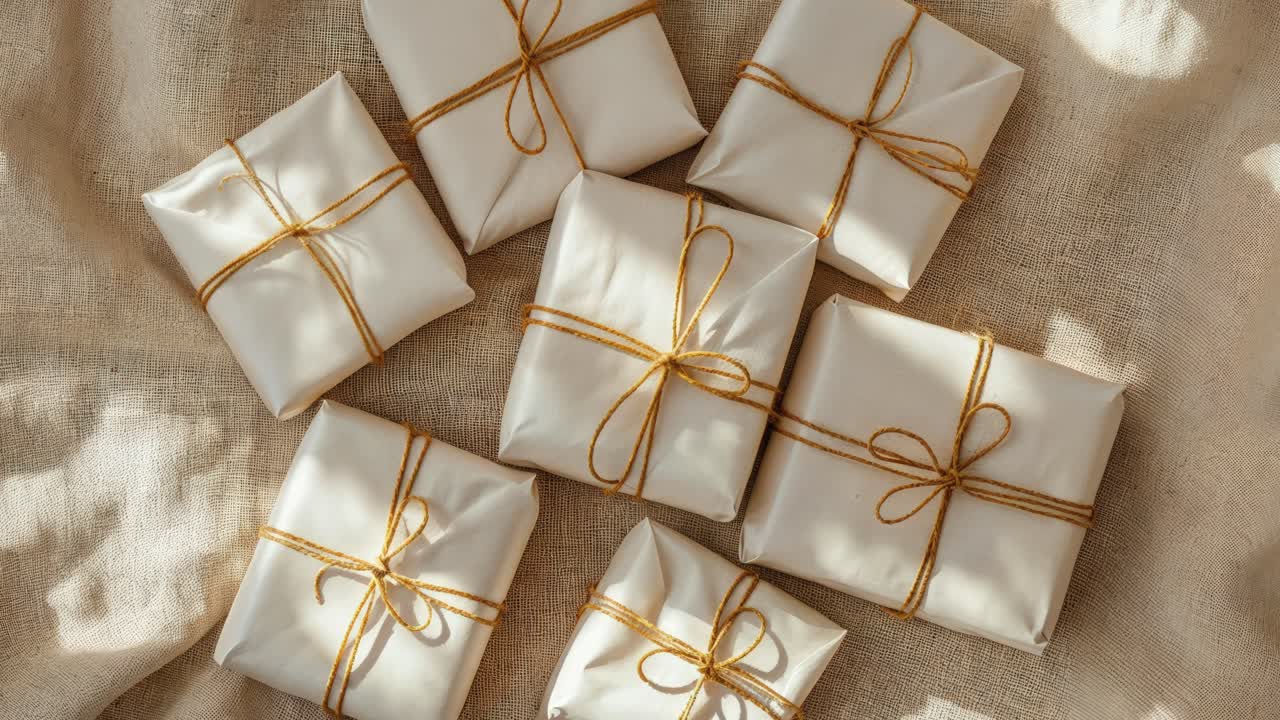 갈색 종이로 감싸고 으로 인 선물의 클로즈업