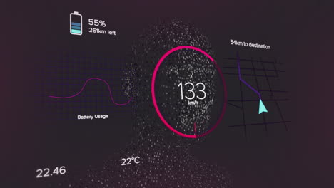 Animation-of-data-processing-over-head-model-on-black-background