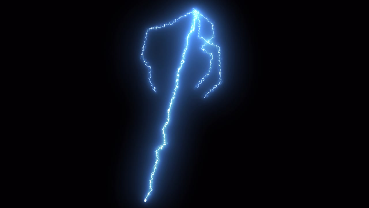 Electric Blue Lightning Bolt Striking Down on Black Background