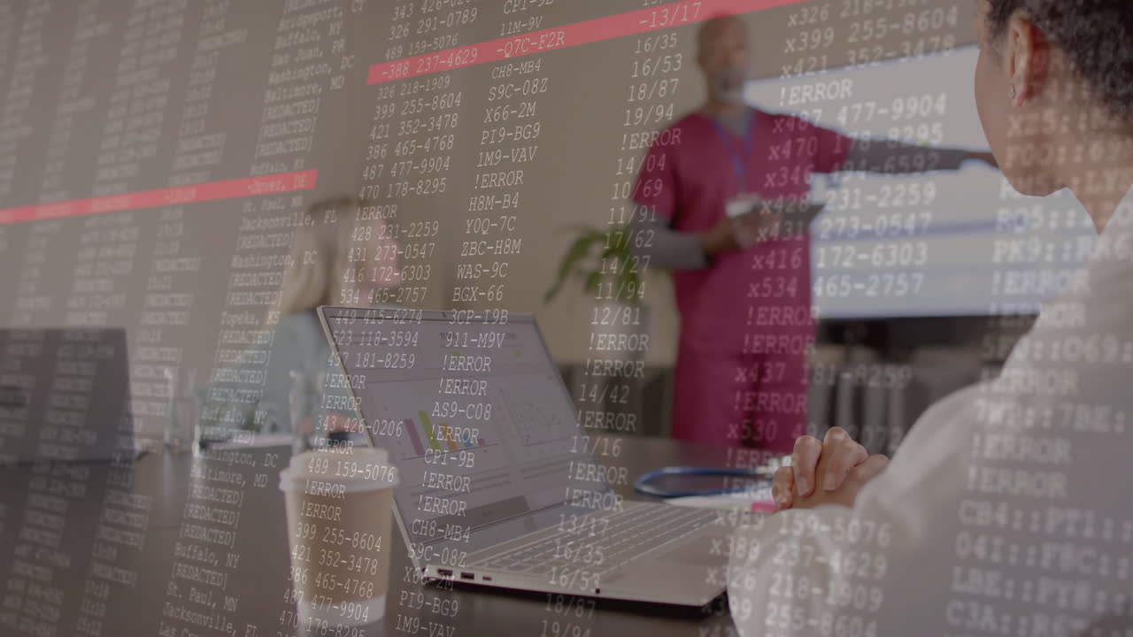 animación del procesamiento de datos financieros sobre diversos médicos en la oficina