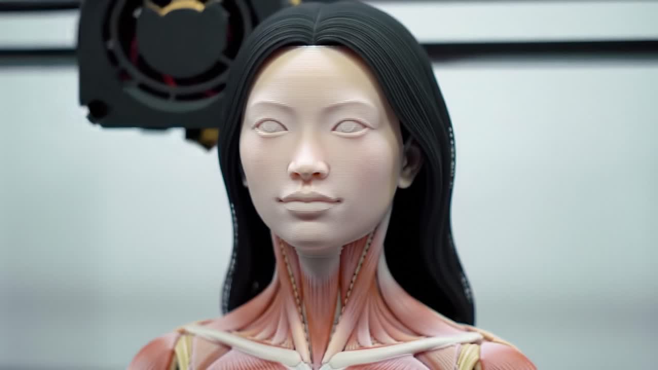 A Detailed Exploration of a Realistic Anatomical Model Showcasing Human Anatomy with Focus on Facial Structure and Muscle Composition in a Lab Environment